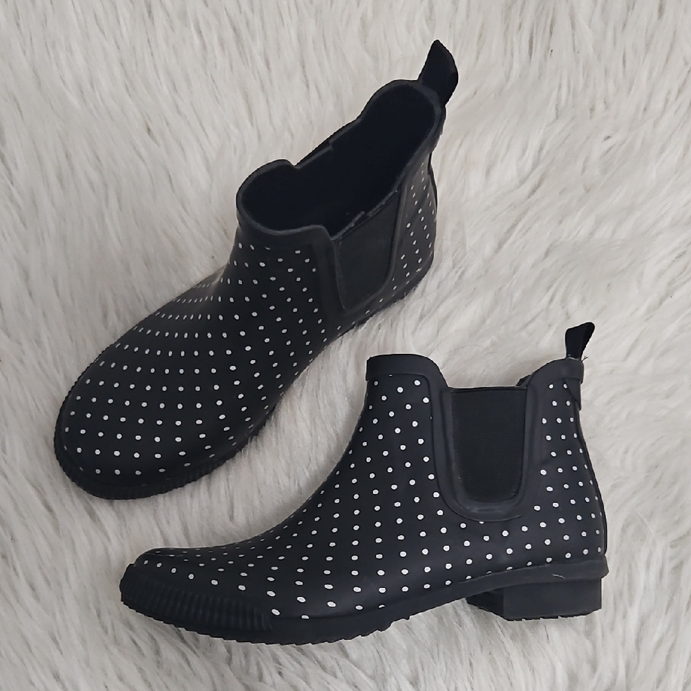 Cougar Regent Rubber Boots Black w White Polkadots Sz.6